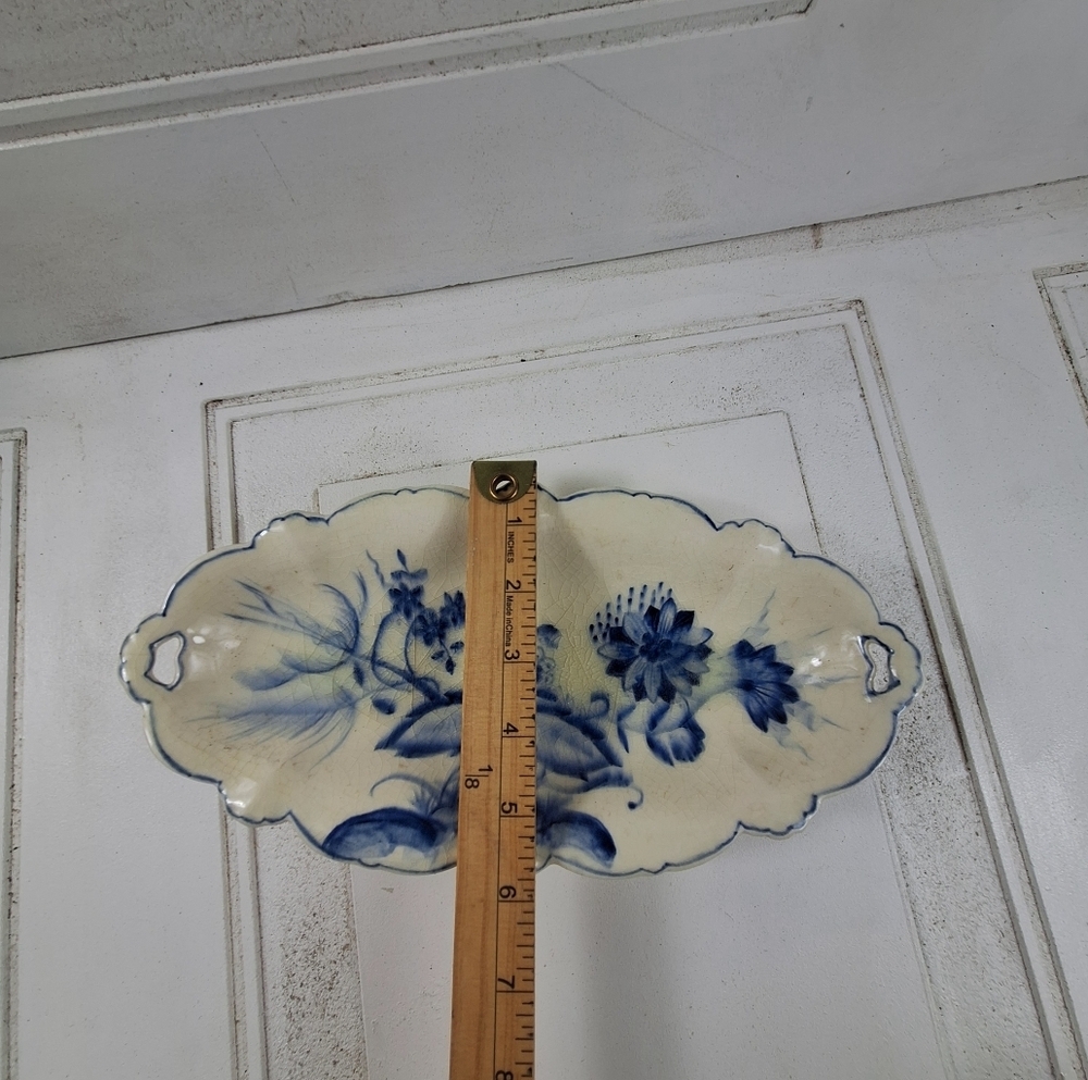 Vintage Blue and Off White Floral Elongated Plate - Picture 3 of 7